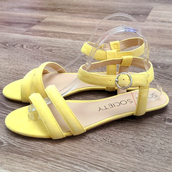 Sole Society Shoes - Sole Society Malie Pale Yellow Suede Sandals Adjustable Ankle Strap
